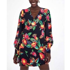 Farm Rio Black Multicolor Print Tassel Tie Mini Wrap Dress NWT Size XS